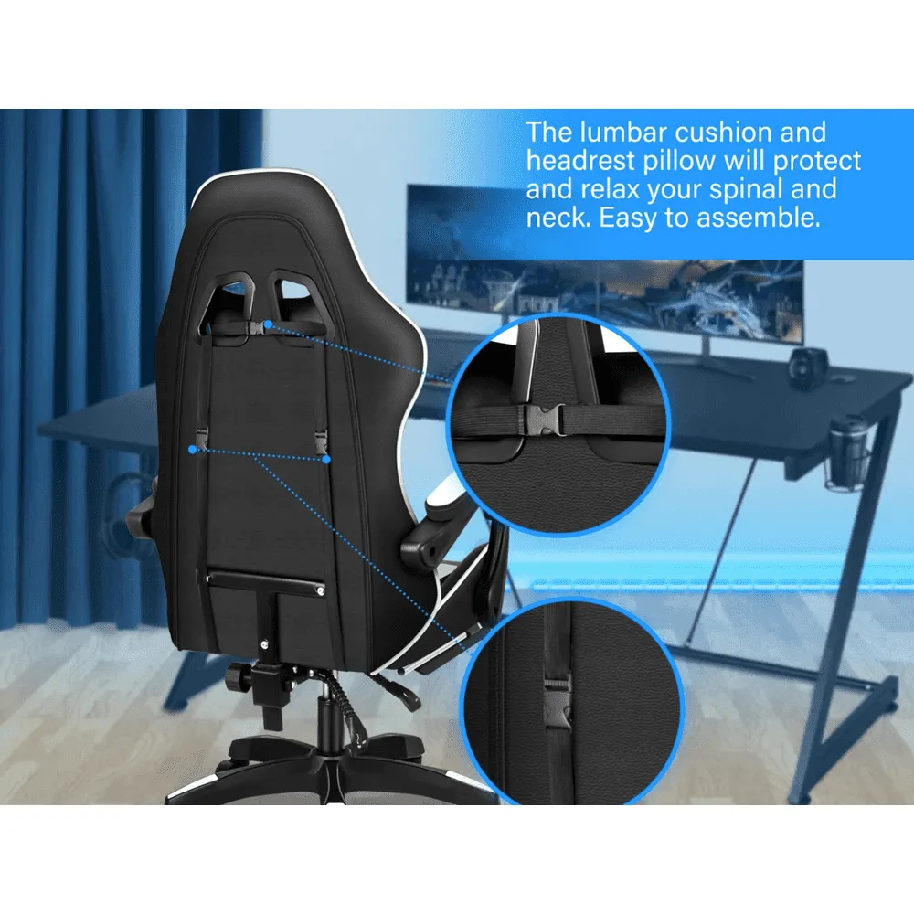 Gaming Ergonomic Chair with Footrest - Black/White