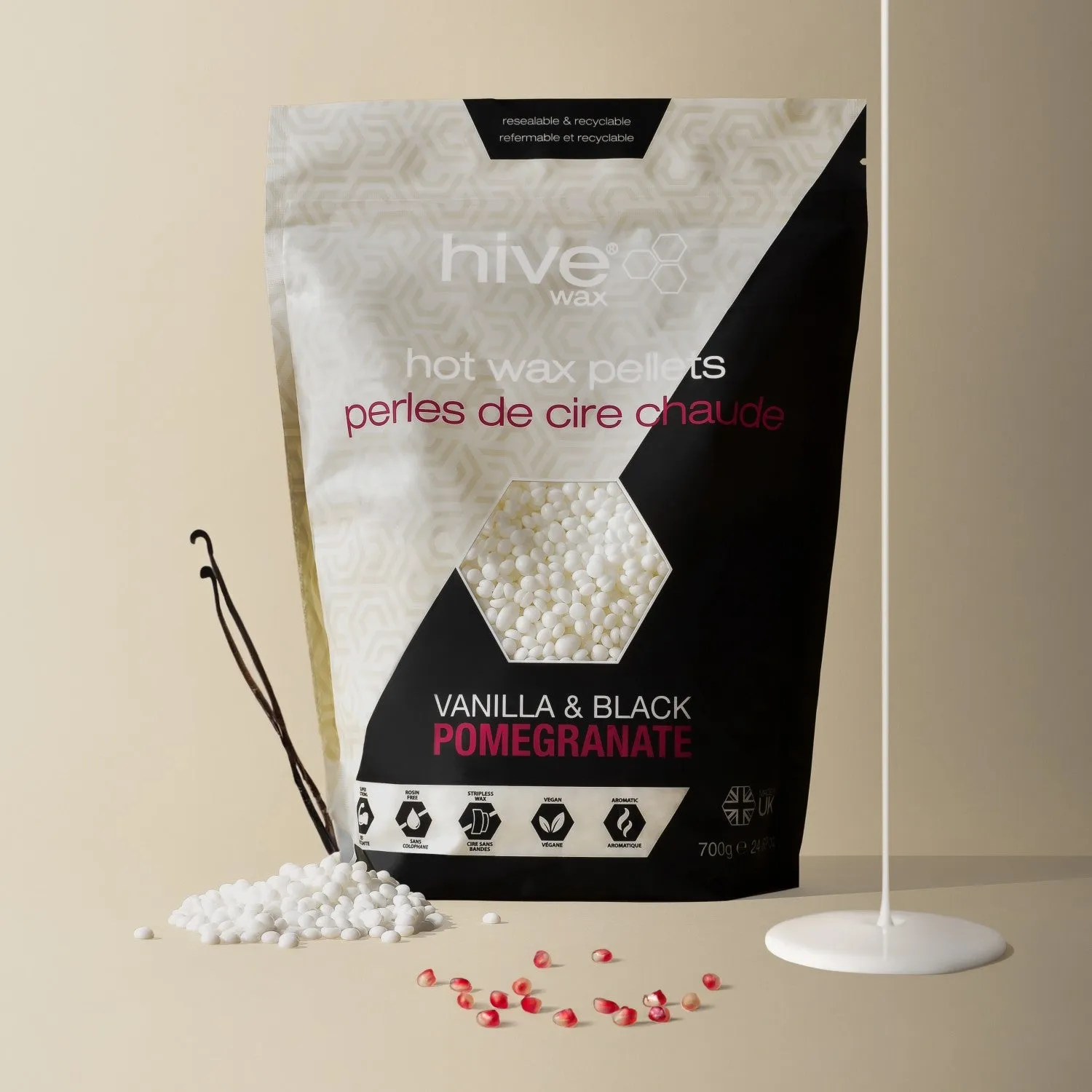 Hive Wax Hot Wax Pellets Vanilla & Black Pomegranate 700g