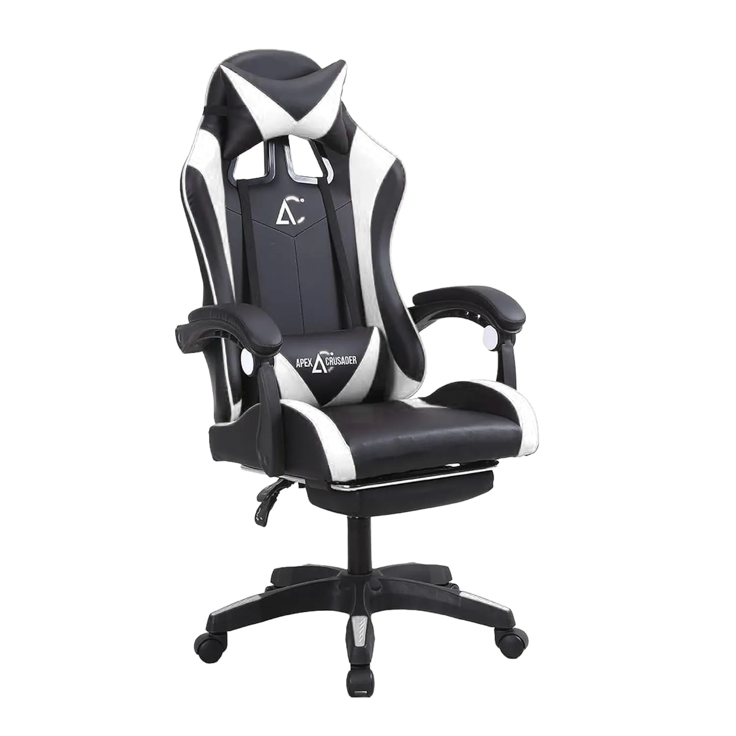 Kuber Industries Ergonomic PC Gaming Chairs with Wheels | Comes with Headrest, Lumbar Support Cushions & Footrest | Comfortable Chair for Long Sitting & Back Pain Relief | 2023-6F-BW-Black & White