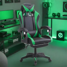Kuber Industries Ergonomic PC Gaming Chairs with Wheels | Comes with Headrest, Lumbar Support Cushions & Footrest | Comfortable Chair for Long Sitting & Back Pain Relief | 2023-6F-GRN-Black & Green