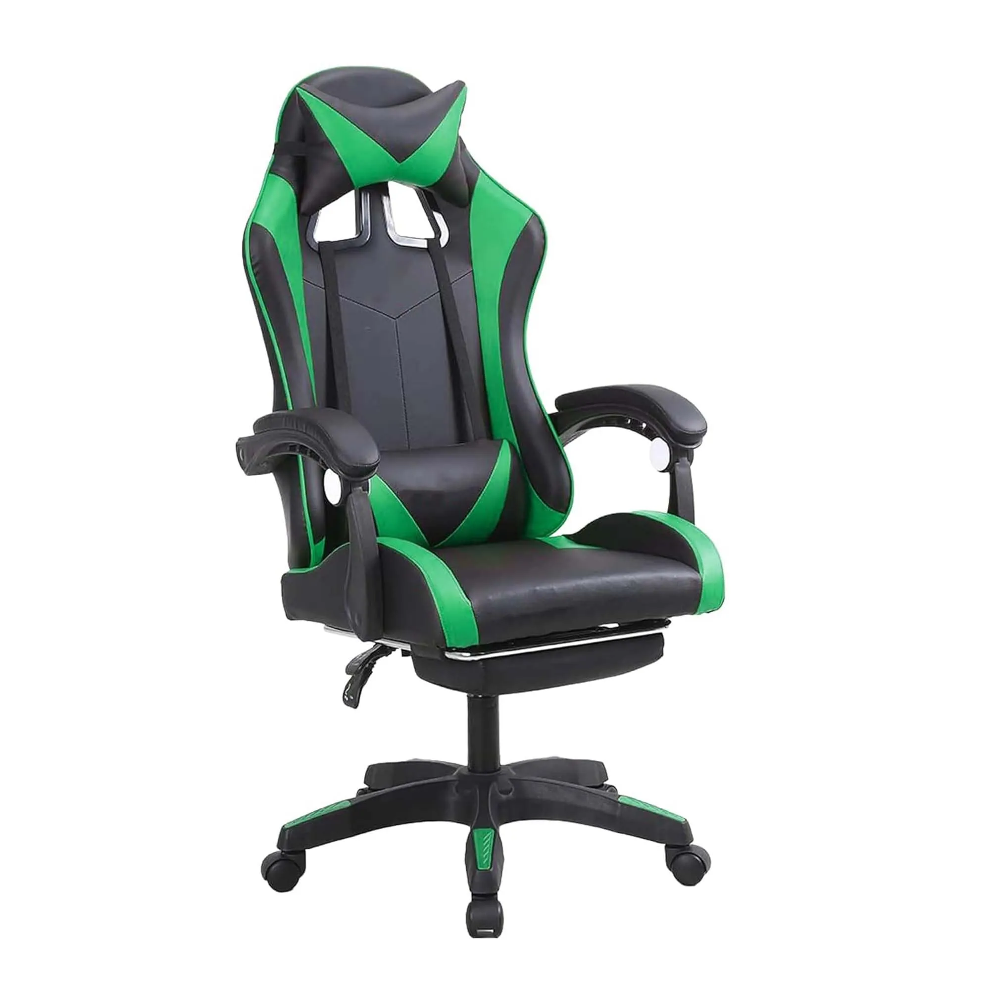 Kuber Industries Ergonomic PC Gaming Chairs with Wheels | Comes with Headrest, Lumbar Support Cushions & Footrest | Comfortable Chair for Long Sitting & Back Pain Relief | 2023-6F-GRN-Black & Green