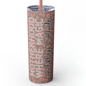 Magic and Mess Collide: Pink & Grey Leopard Skinny Tumbler 20oz