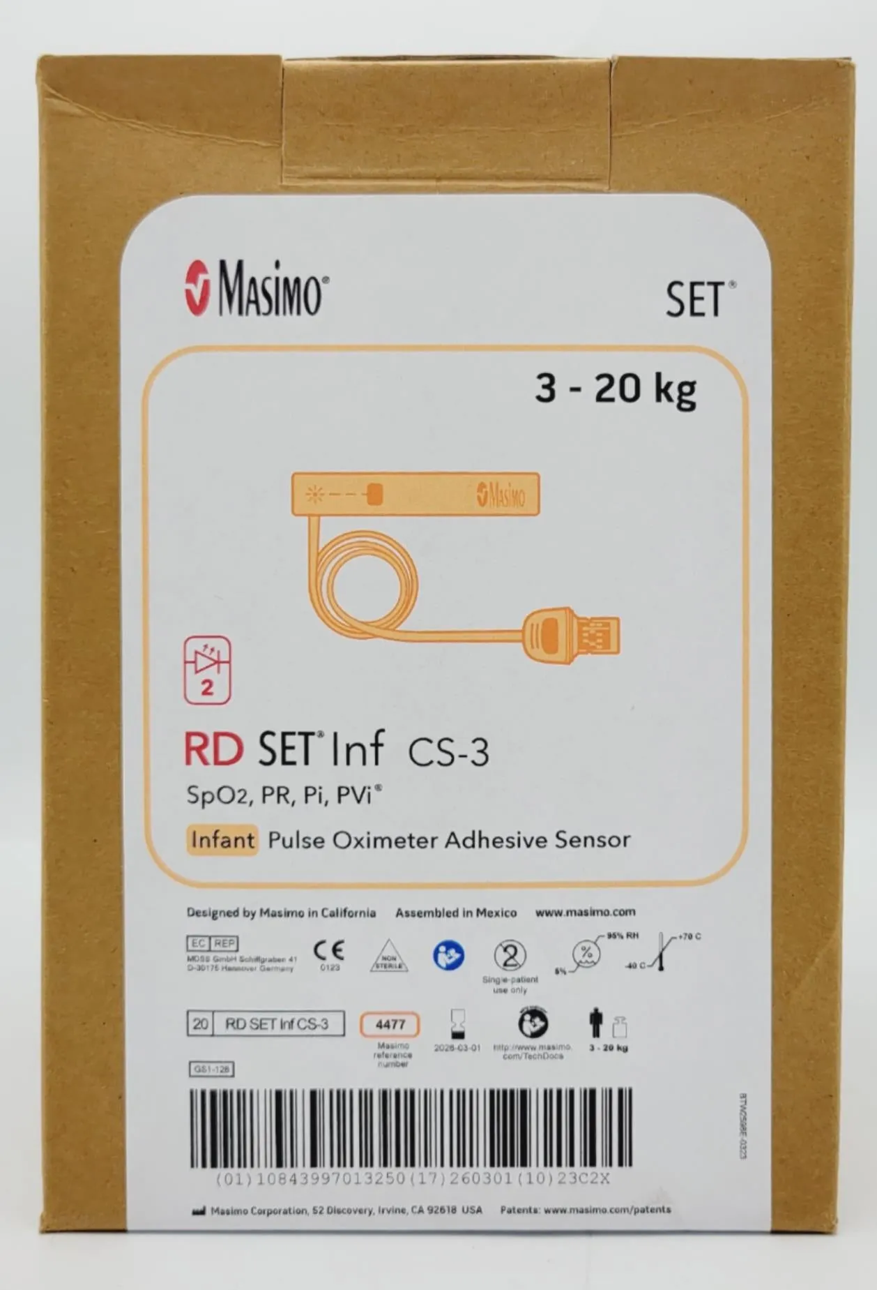 Masimo 4477 Neo CS-3 Infant Pulse Oximeter Adhesive Sensor 20/BX