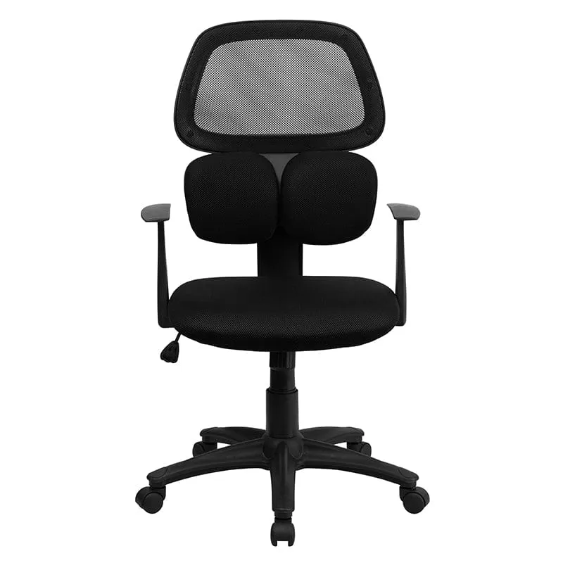 Mid-Back Black Mesh Swivel Task Office Chair with Flexible Dual Lumbar Support and Arms [BT-2755-BK-GG]