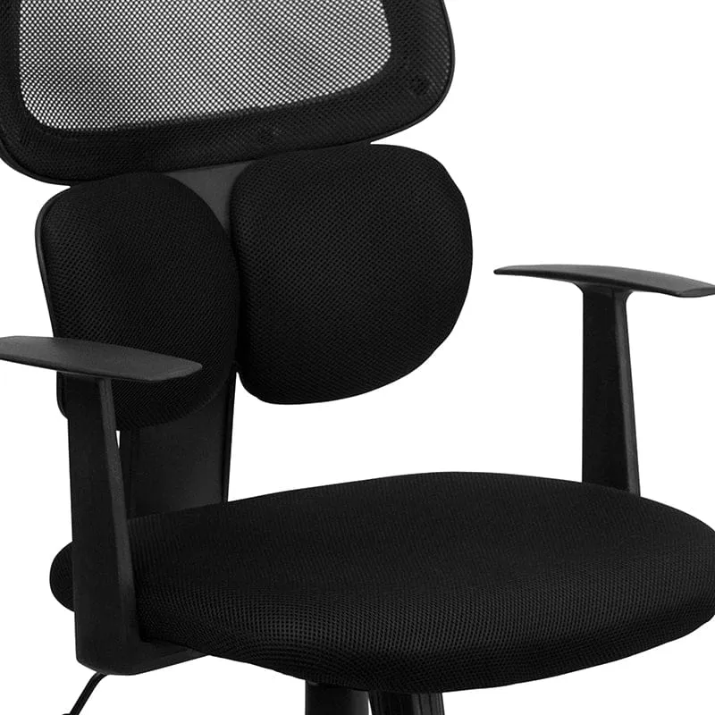 Mid-Back Black Mesh Swivel Task Office Chair with Flexible Dual Lumbar Support and Arms [BT-2755-BK-GG]