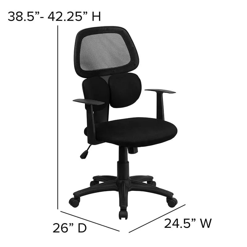 Mid-Back Black Mesh Swivel Task Office Chair with Flexible Dual Lumbar Support and Arms [BT-2755-BK-GG]