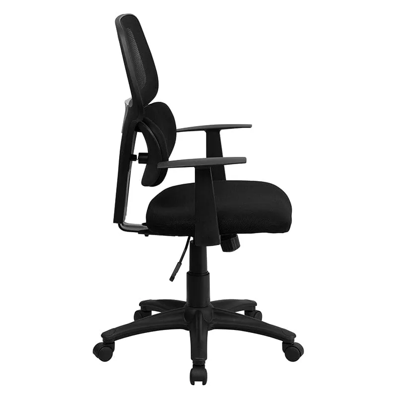 Mid-Back Black Mesh Swivel Task Office Chair with Flexible Dual Lumbar Support and Arms [BT-2755-BK-GG]