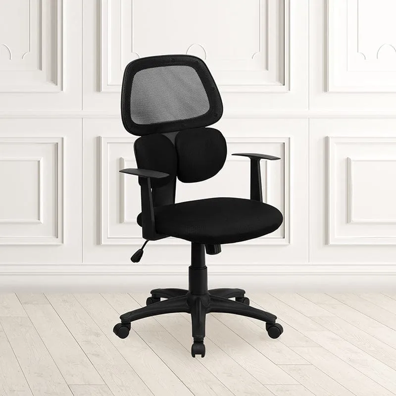 Mid-Back Black Mesh Swivel Task Office Chair with Flexible Dual Lumbar Support and Arms [BT-2755-BK-GG]