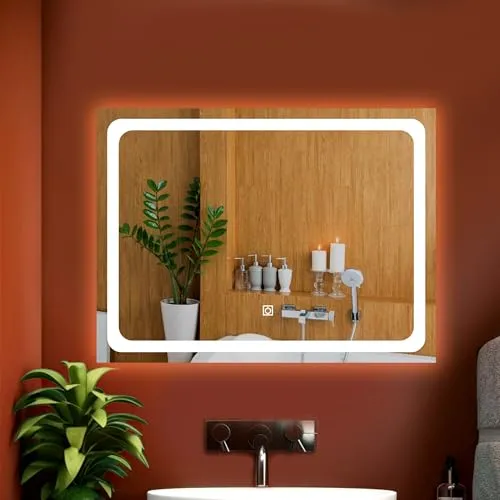 NEVEX Horizontal Wall Mounting Led Mirror with Bathroom,Light Mirror for Wash Besin,Size 18X24 inch|Mirror with Light 3 Tone (Cool White, Natural White, Warm White).