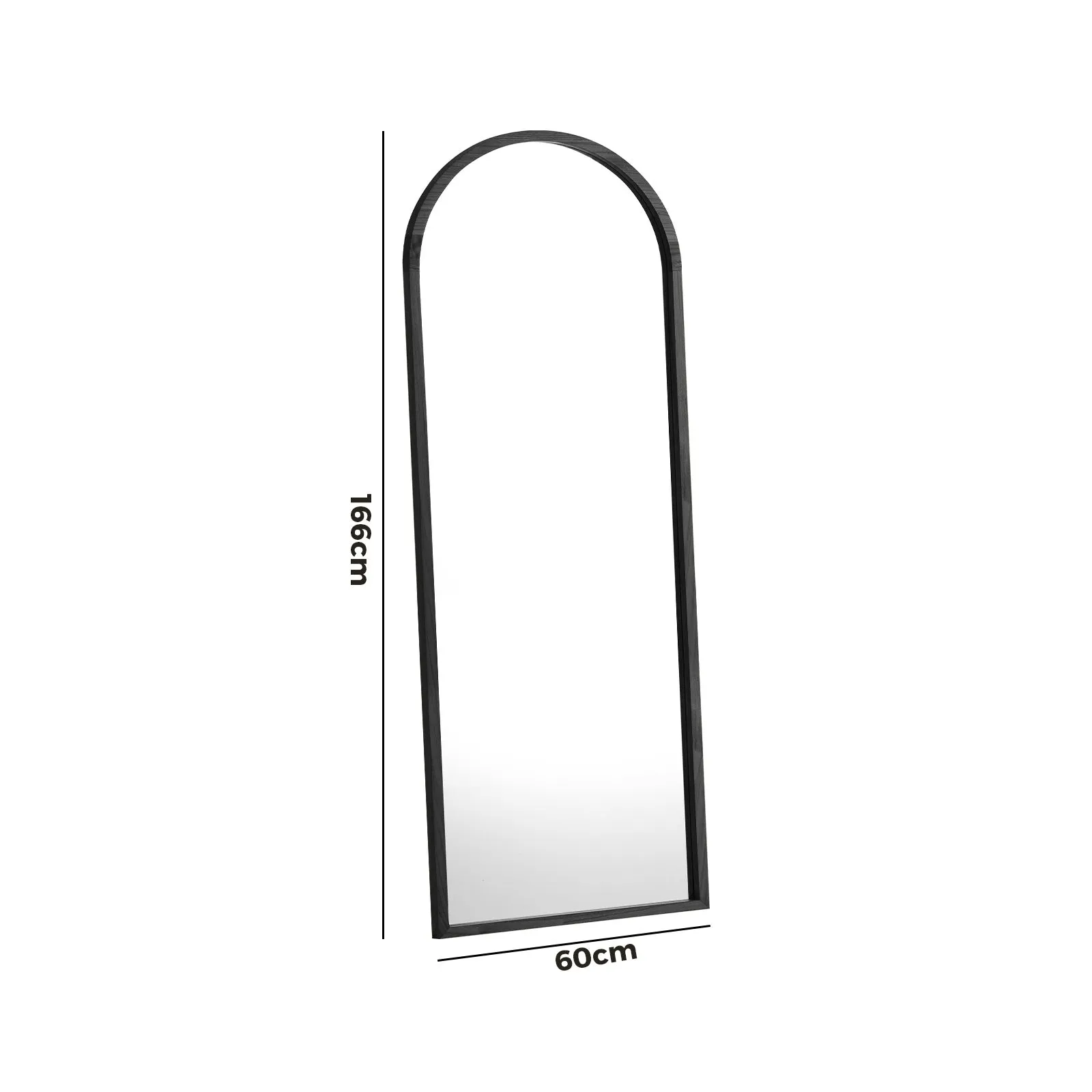 Oikiture Wooden Full Length Mirror 166x60cm Arched Dressing Floor Mirrors Black
