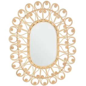 Oval Boho Chic Rattan Peacock Mirror, Natural, 39 Inch Tall