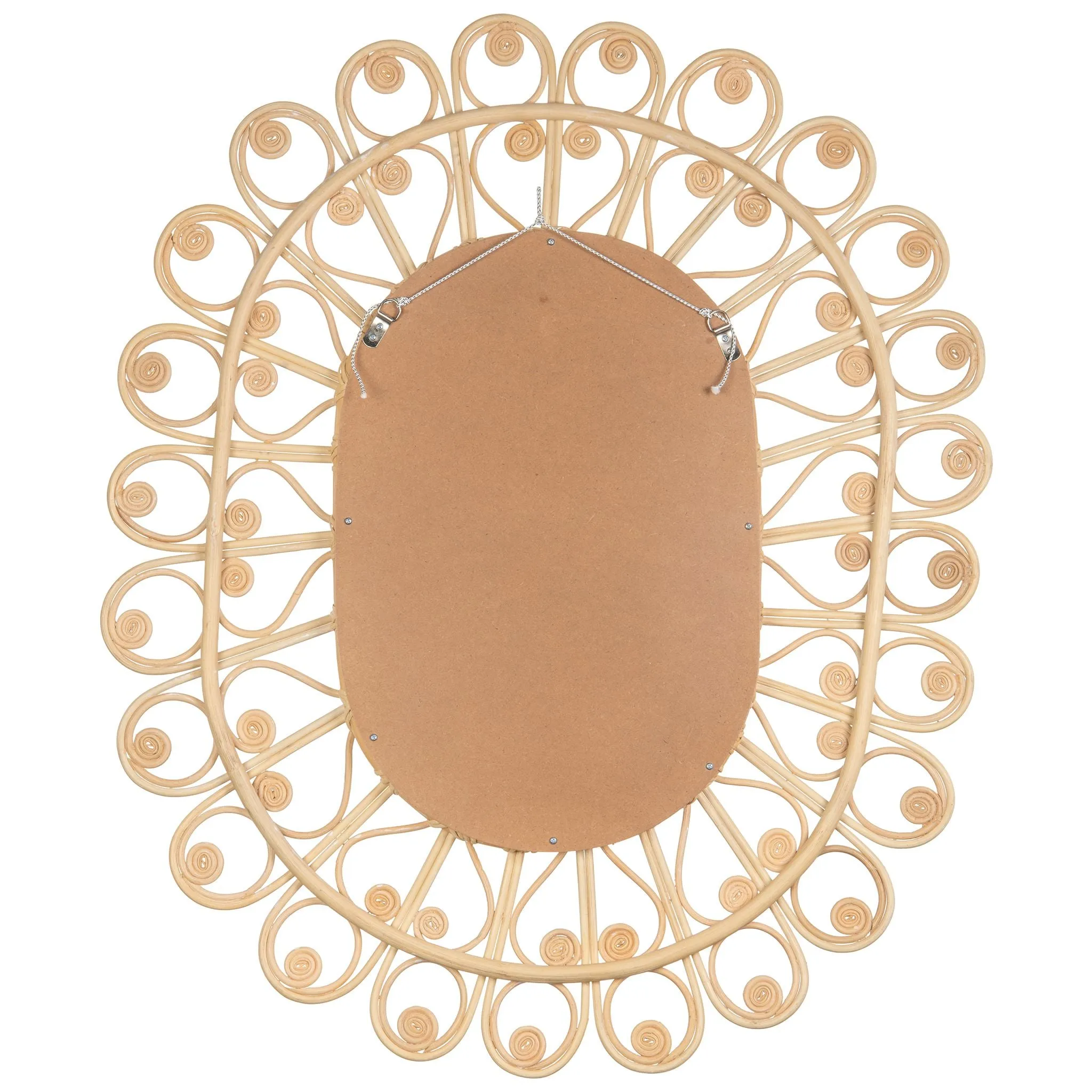Oval Boho Chic Rattan Peacock Mirror, Natural, 39 Inch Tall