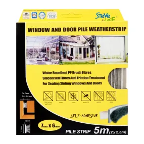 Pile Window & Door Seals Weatherstrip 7x6mm (2x2.5m) - Weatherstrips