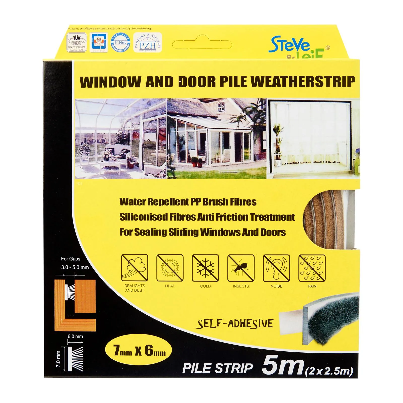 Pile Window & Door Seals Weatherstrip 7x6mm (2x2.5m) - Weatherstrips