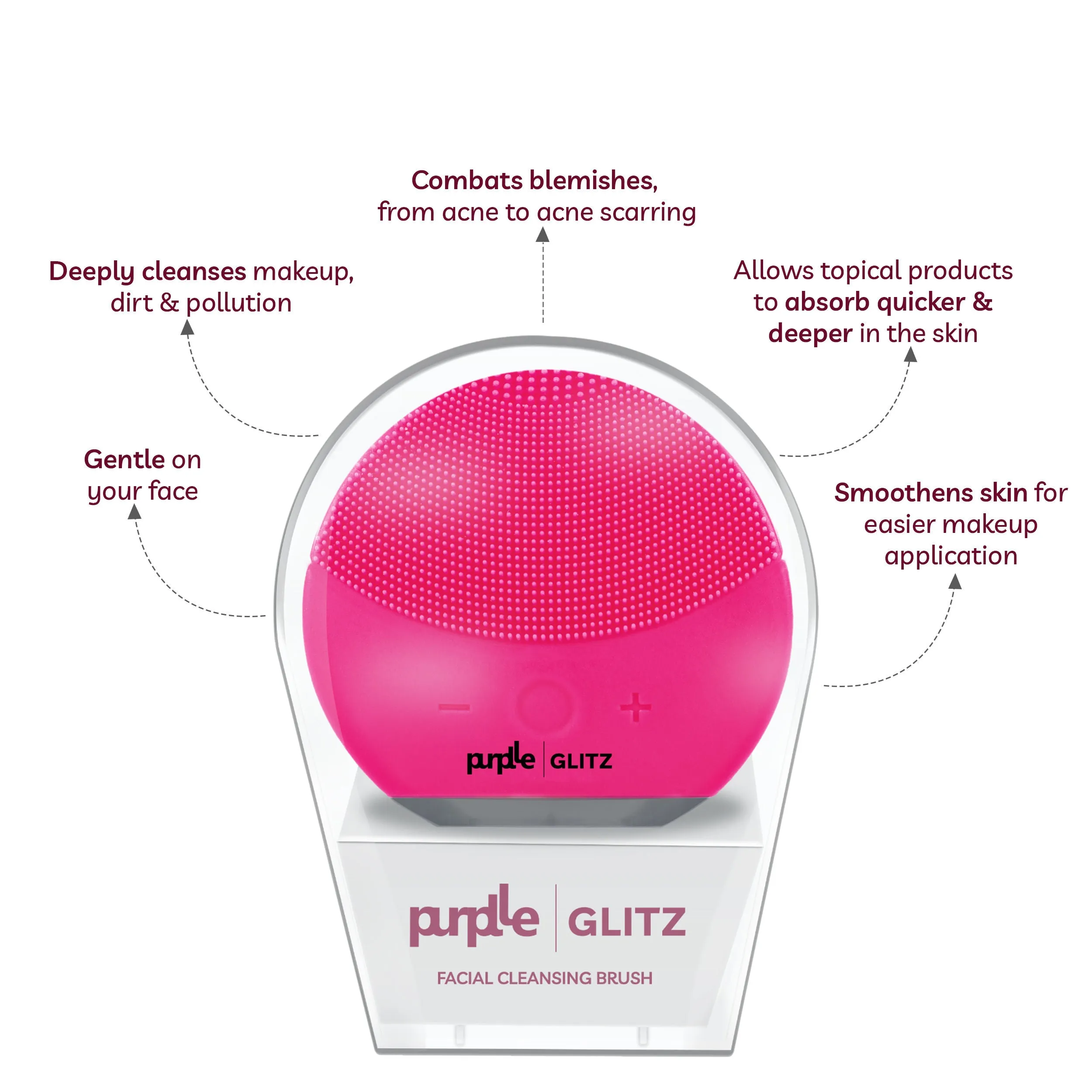 Purplle Glitz Facial Cleansing Brush | Face Appliance | Smoothening | Combats Pollution | Portable | Removes dead skin cells | Multiple speeds