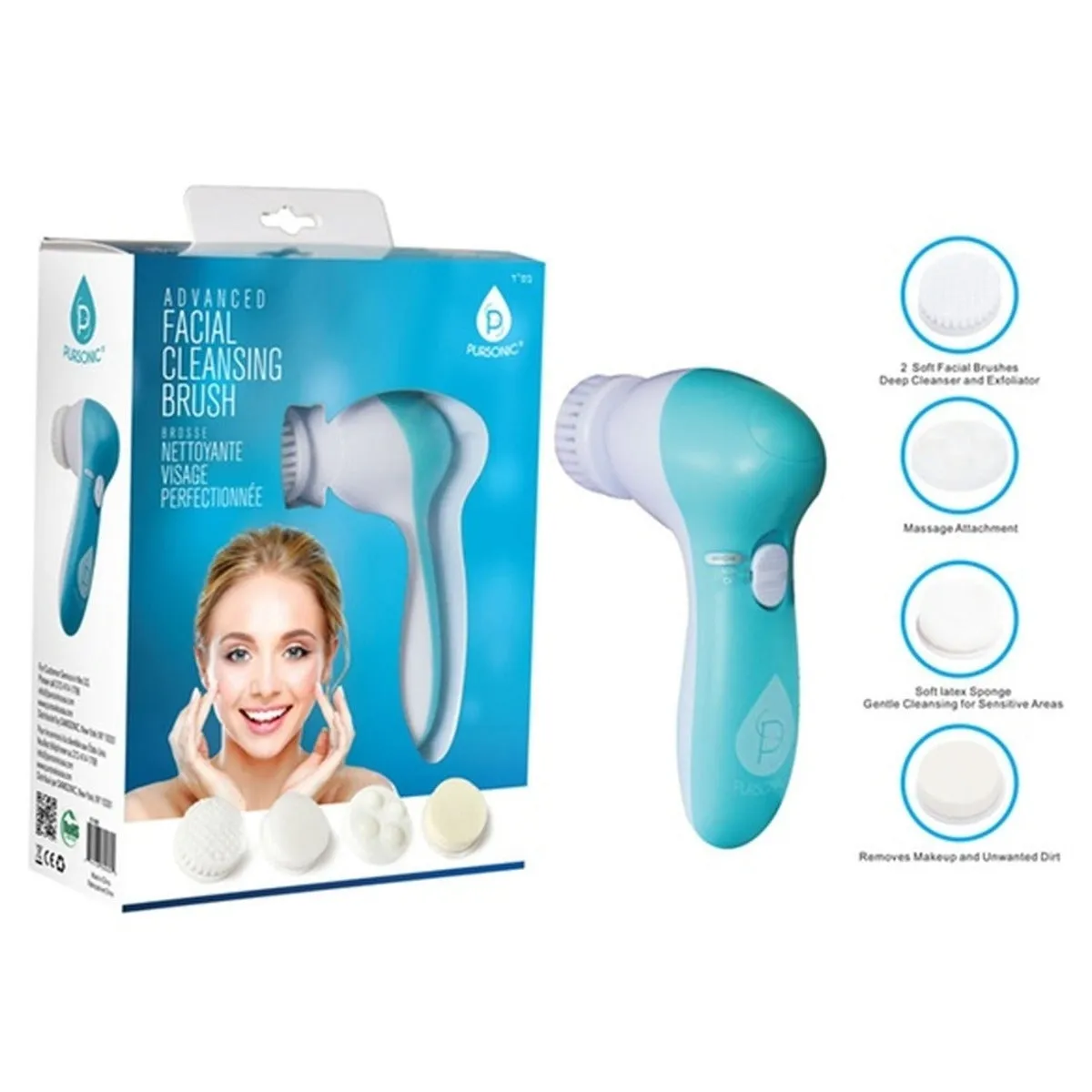 Pursonic 5-in-1 Facial Cleansing Brush and Massager Combo Kit - Assorted Colors