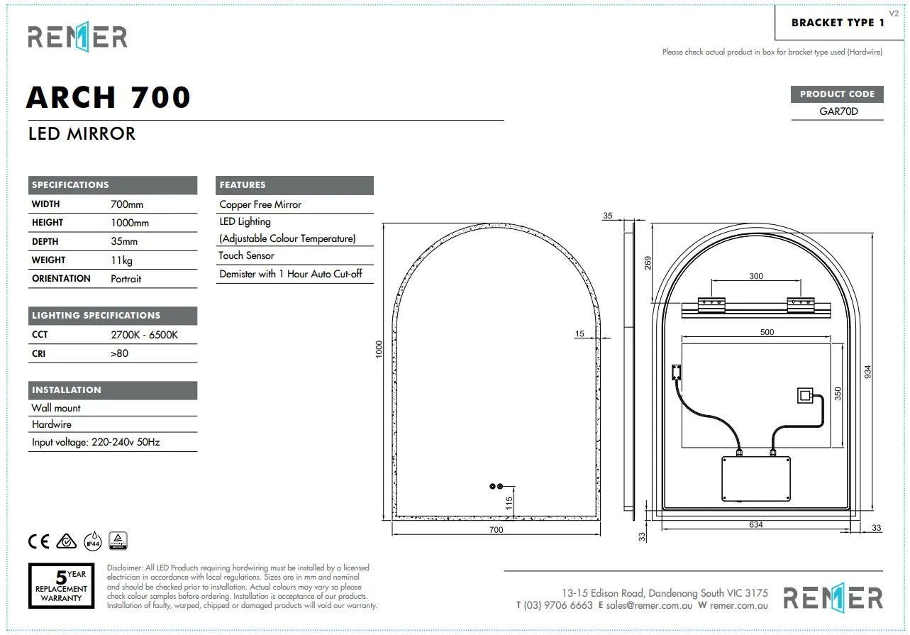 Remer Great Arch LED Mirror