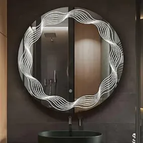 Round LED Wall Mirror - Decorative Interior Decor Mirror for Bathroom,Makeup Room and Wash Basin Mirror 3 LED Lights (Warm,White,Natural White) Size 18x18 Inch