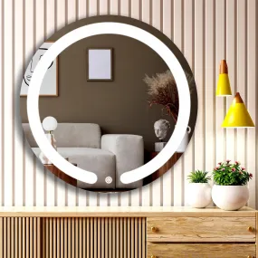Round LED Wall Mirror - Decorative Interior Decor Mirror for Bathroom,Makeup Room and Wash Basin Mirror 3 LED Lights (Warm,White,Natural White) Size 24x24 Inch