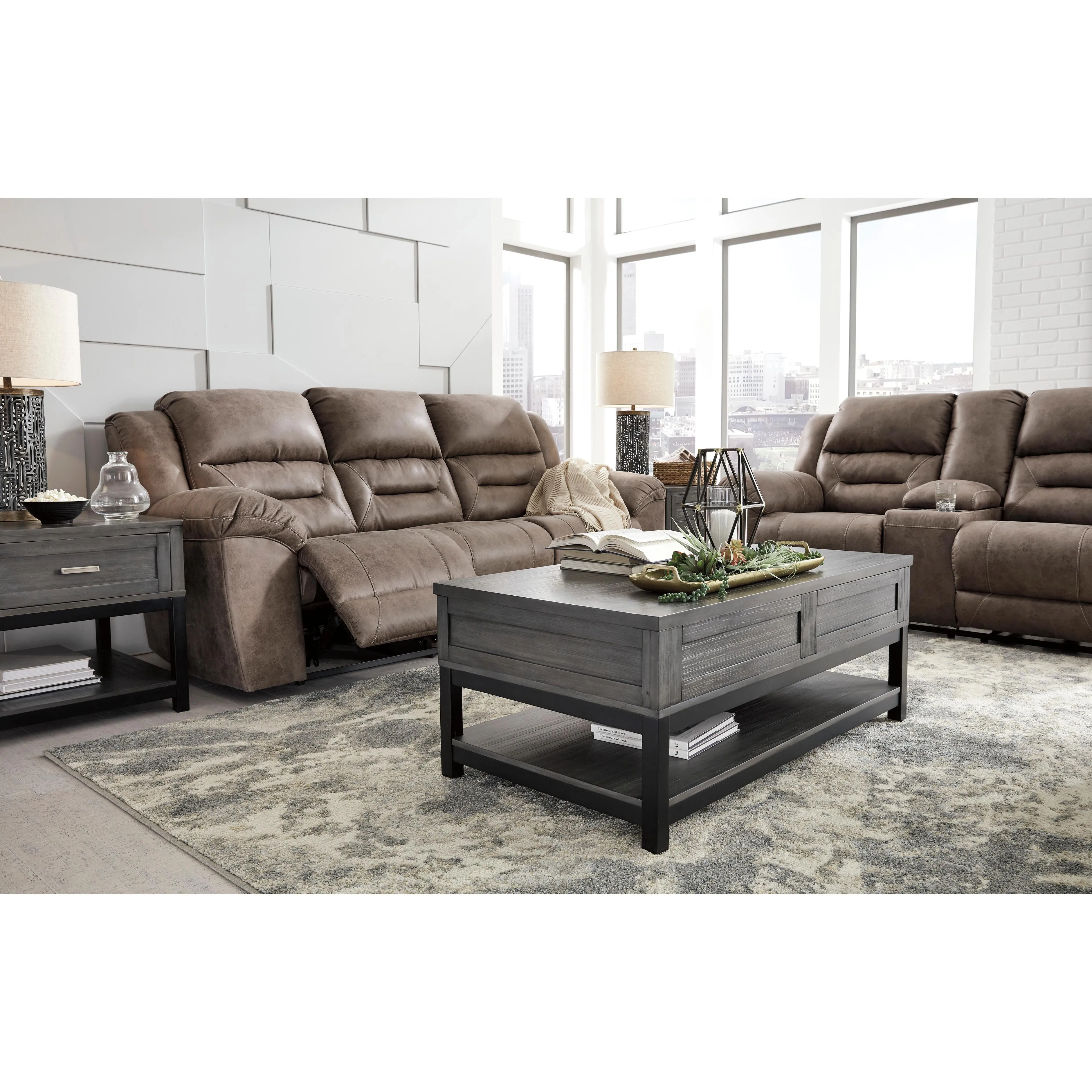 Signature Design by Ashley Stoneland Power Reclining Leather Look Loveseat with Console 3990596C