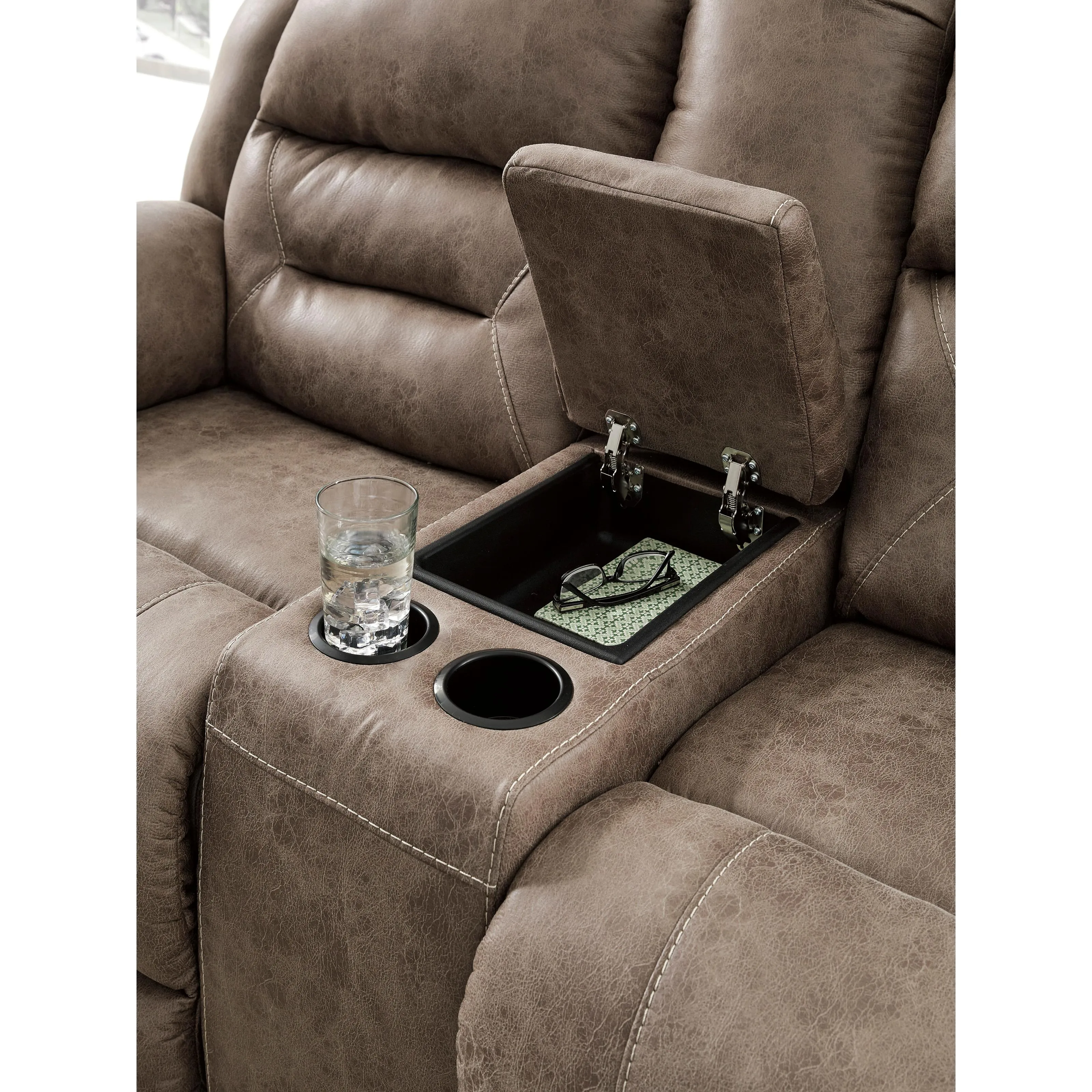 Signature Design by Ashley Stoneland Power Reclining Leather Look Loveseat with Console 3990596C