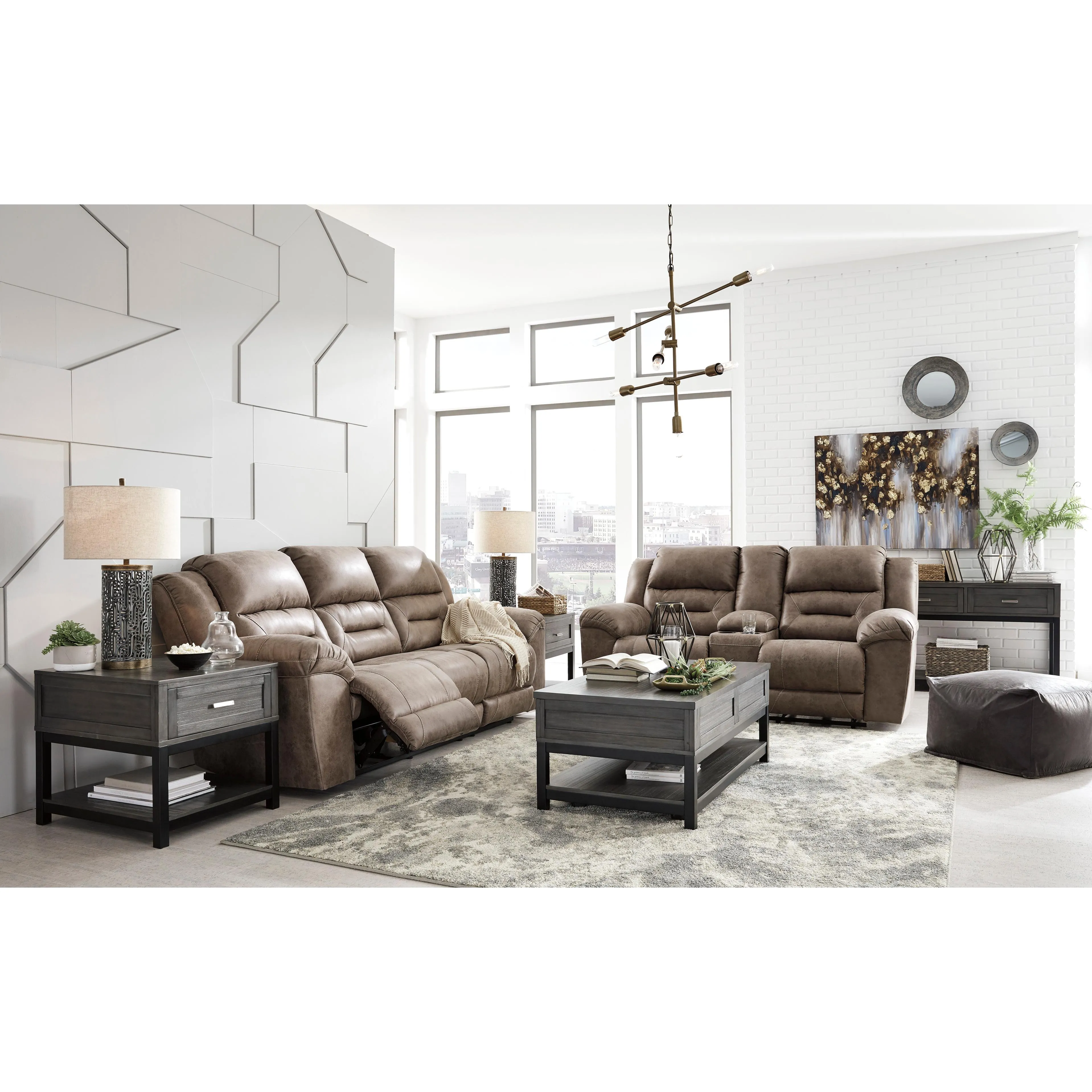Signature Design by Ashley Stoneland Power Reclining Leather Look Loveseat with Console 3990596C