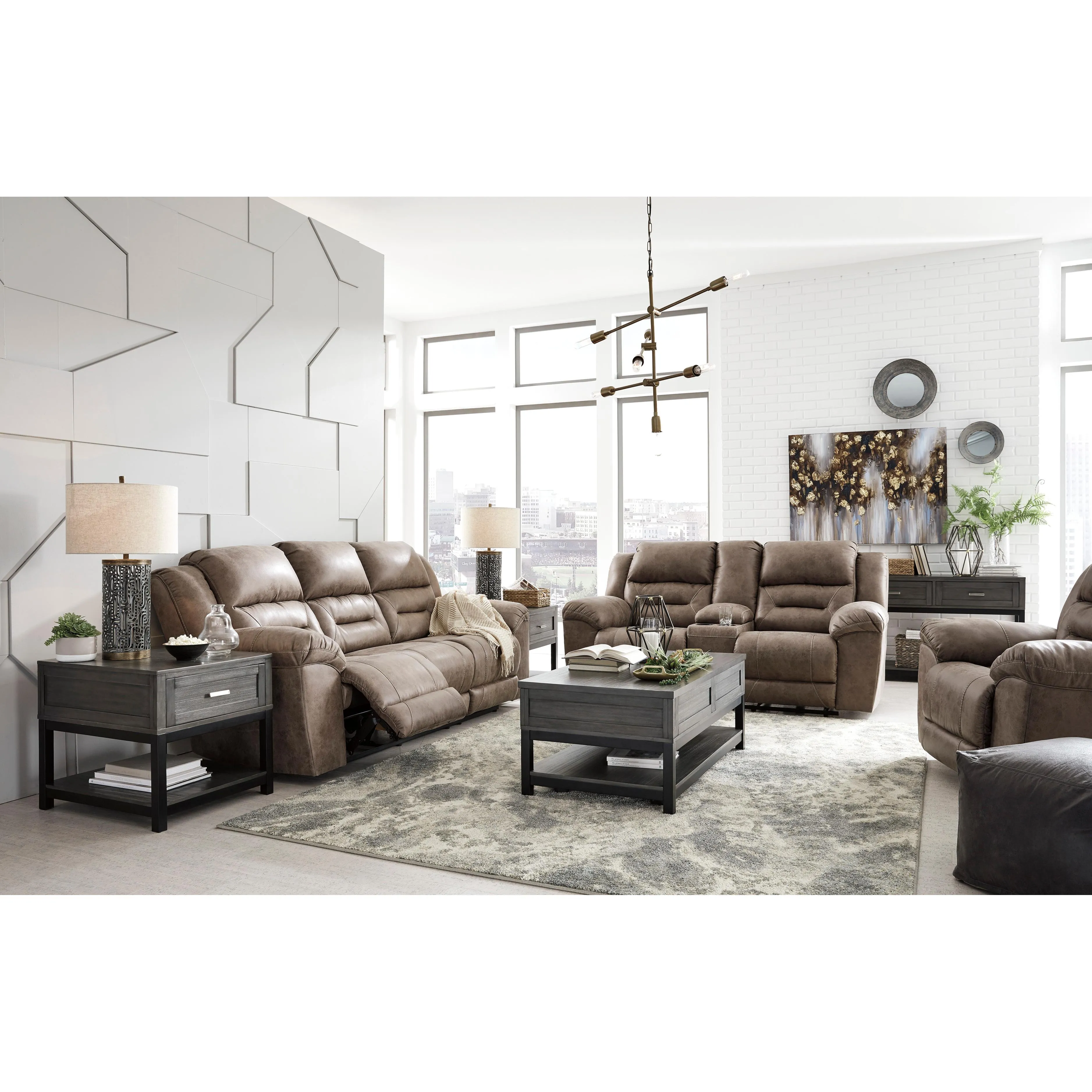 Signature Design by Ashley Stoneland Power Reclining Leather Look Loveseat with Console 3990596C