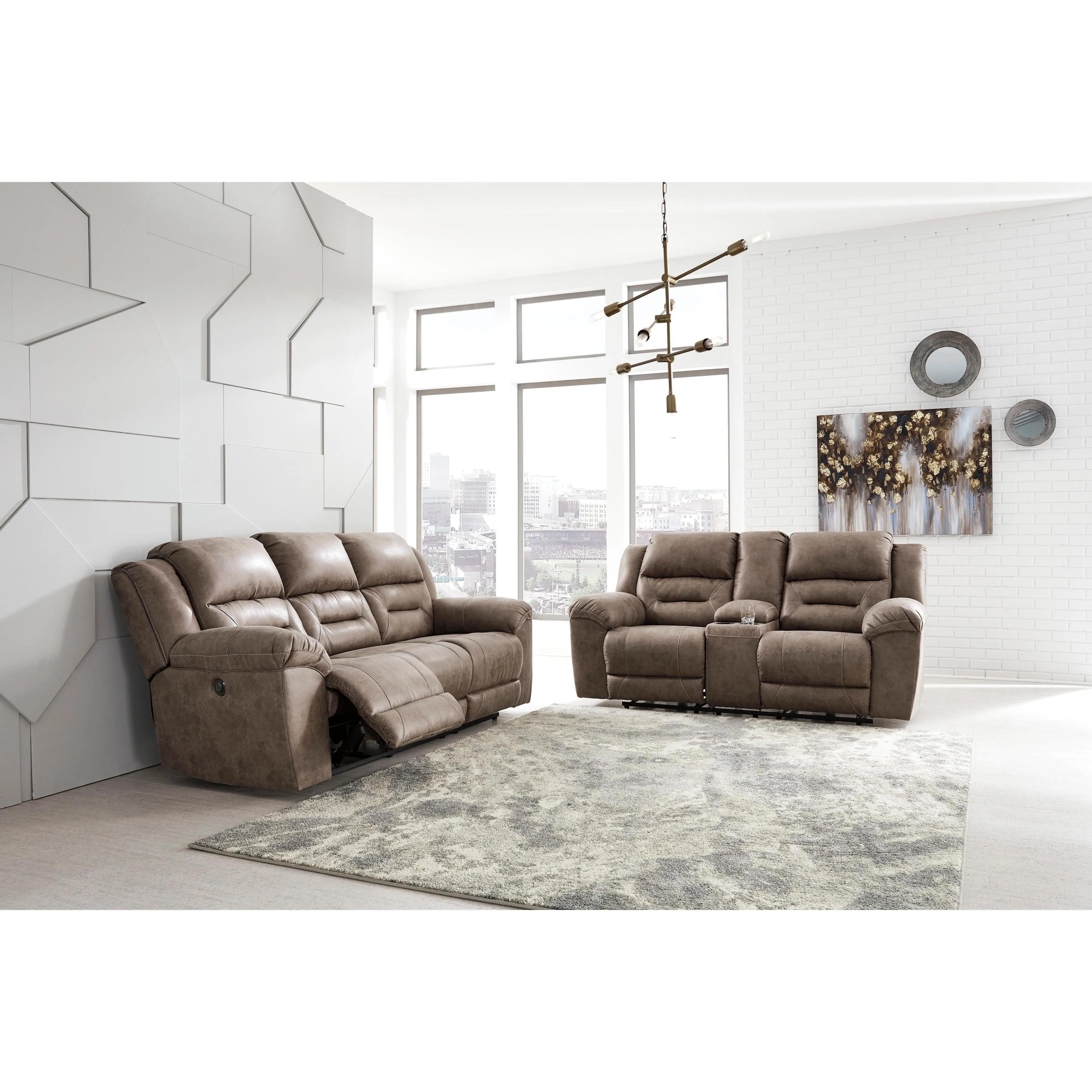 Signature Design by Ashley Stoneland Power Reclining Leather Look Loveseat with Console 3990596C