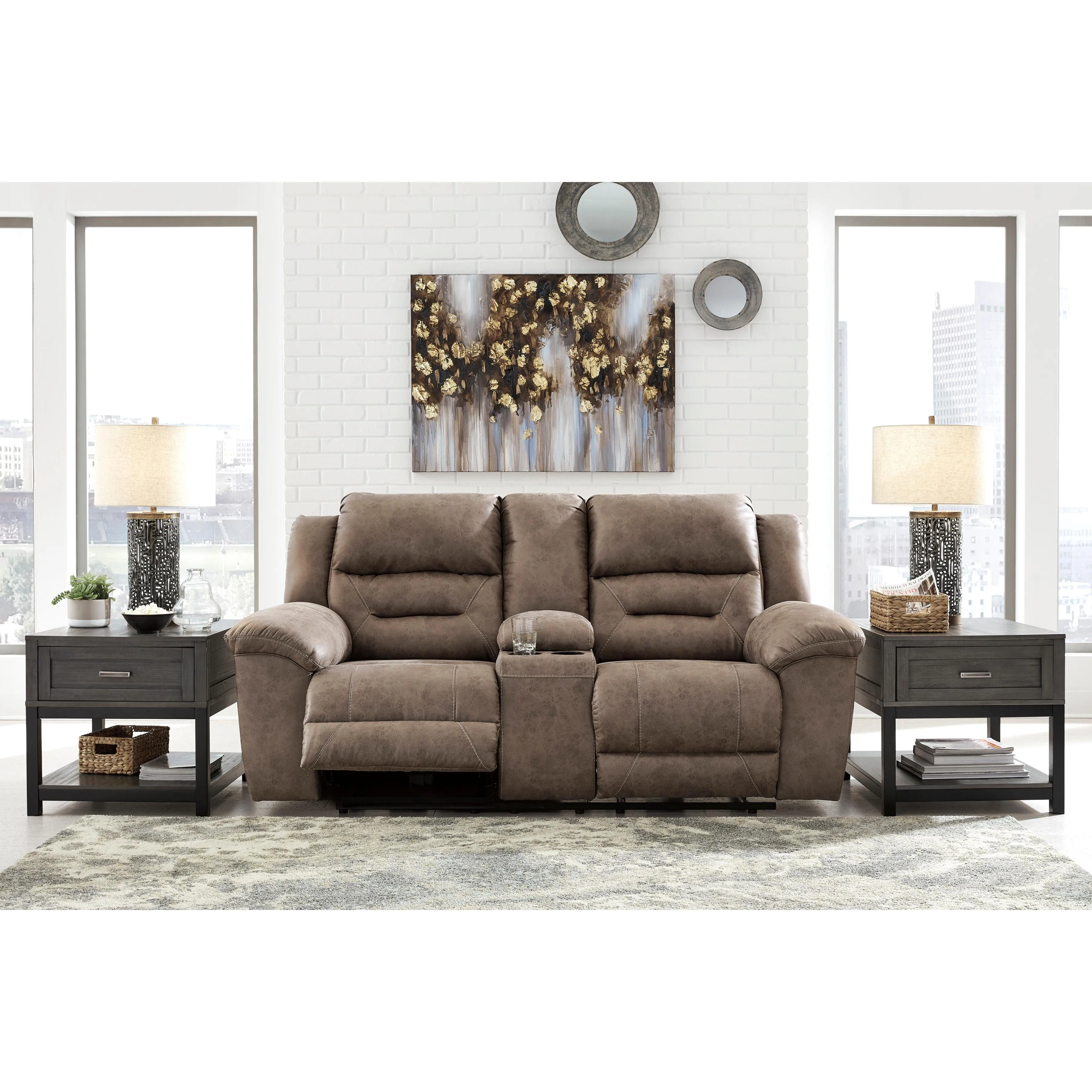 Signature Design by Ashley Stoneland Power Reclining Leather Look Loveseat with Console 3990596C