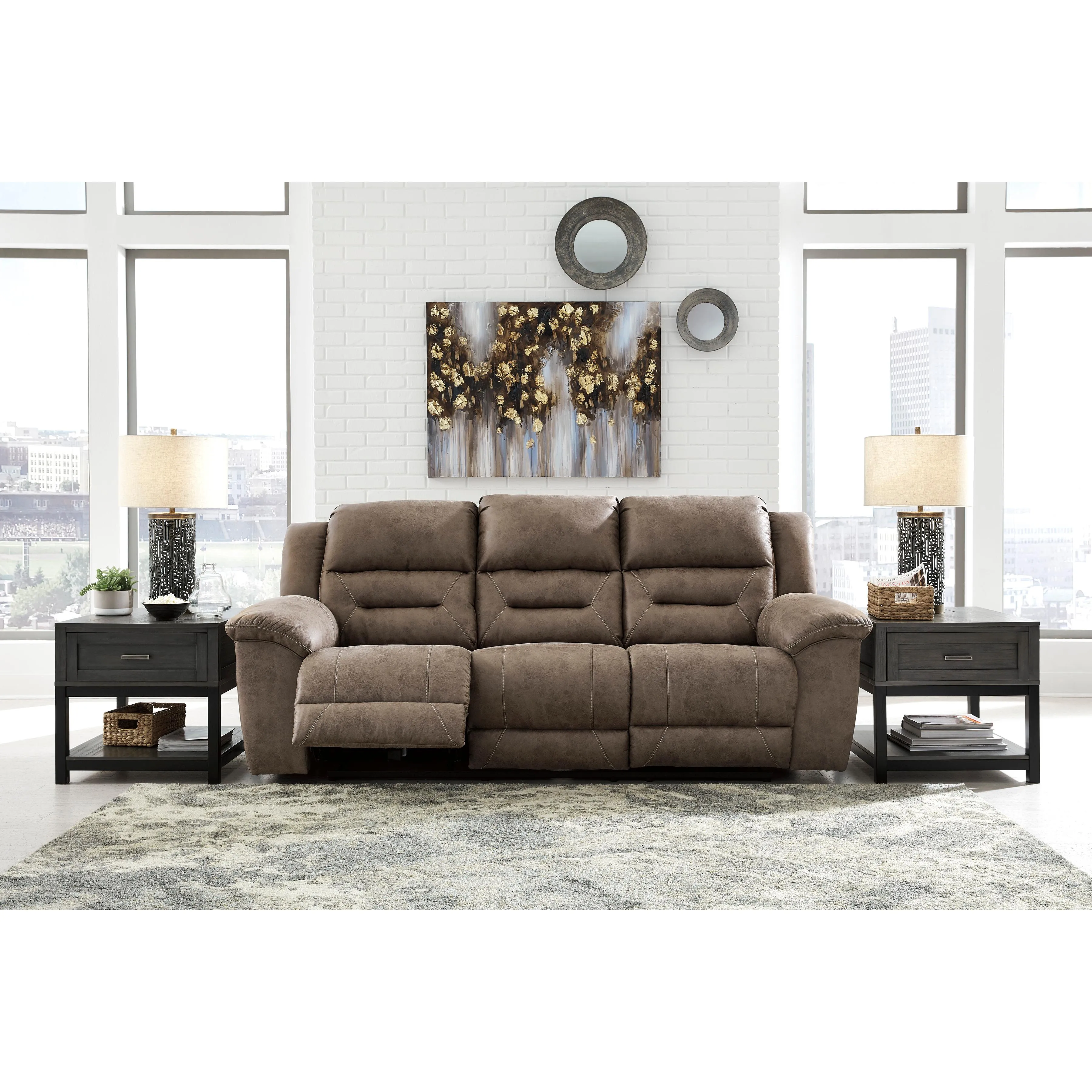Signature Design by Ashley Stoneland Power Reclining Leather Look Sofa 3990587C