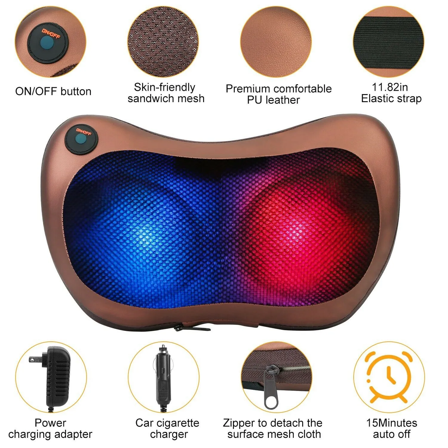 SMAXPRO™ Shiatsu Back & Neck Massage Pillow w/ Heat - Reverse Motion Deep Tissue Kneading