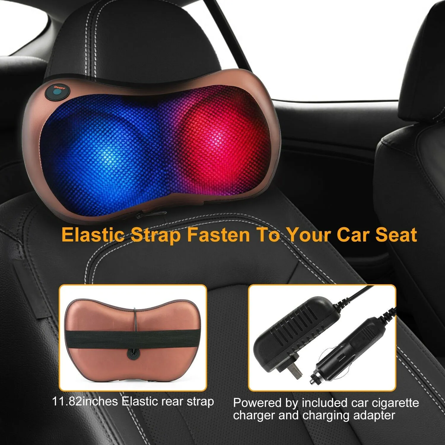 SMAXPRO™ Shiatsu Back & Neck Massage Pillow w/ Heat - Reverse Motion Deep Tissue Kneading