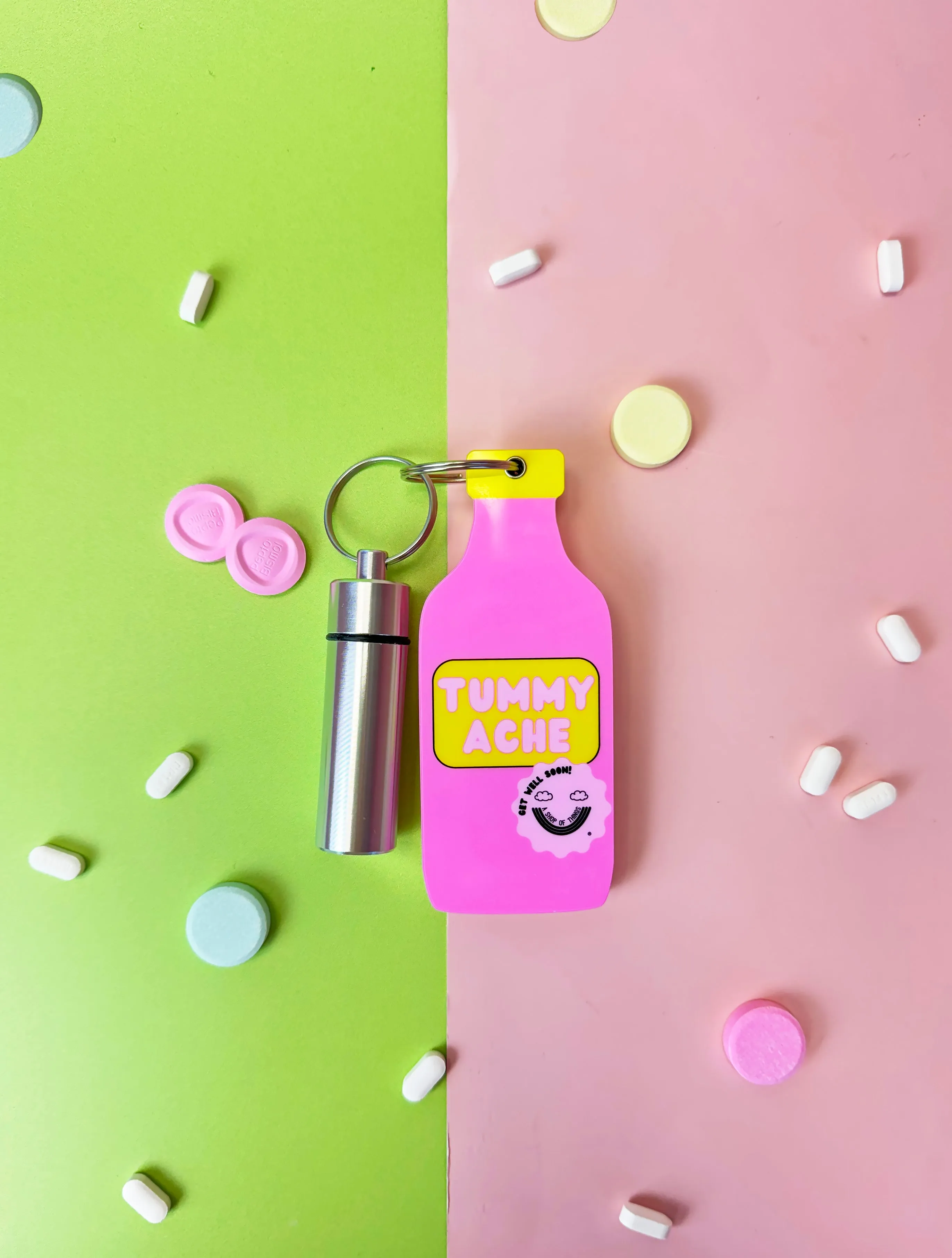 Tummy Hurts Mirror   Pill Case Keychain