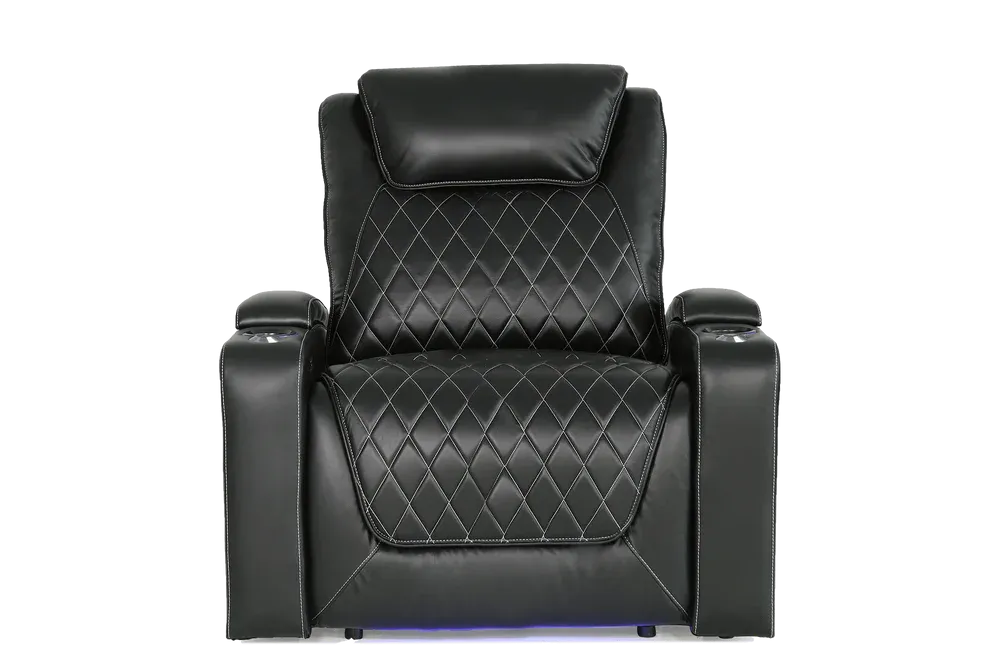 Valencia Oslo XL Leather Home Theater Seating Row of 4 Loveseat Left, Midnight Black