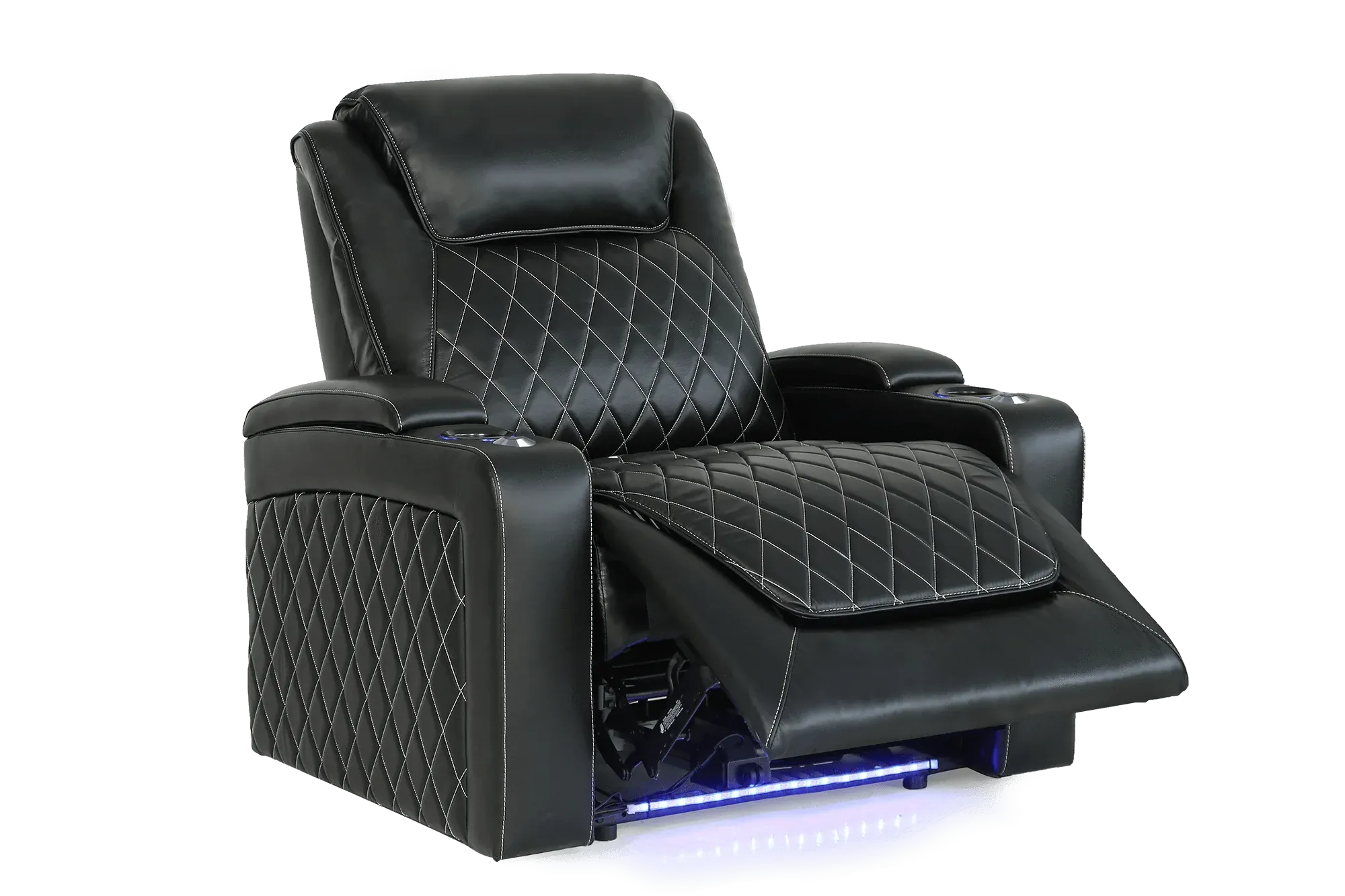 Valencia Oslo XL Leather Home Theater Seating Row of 4 Loveseat Left, Midnight Black