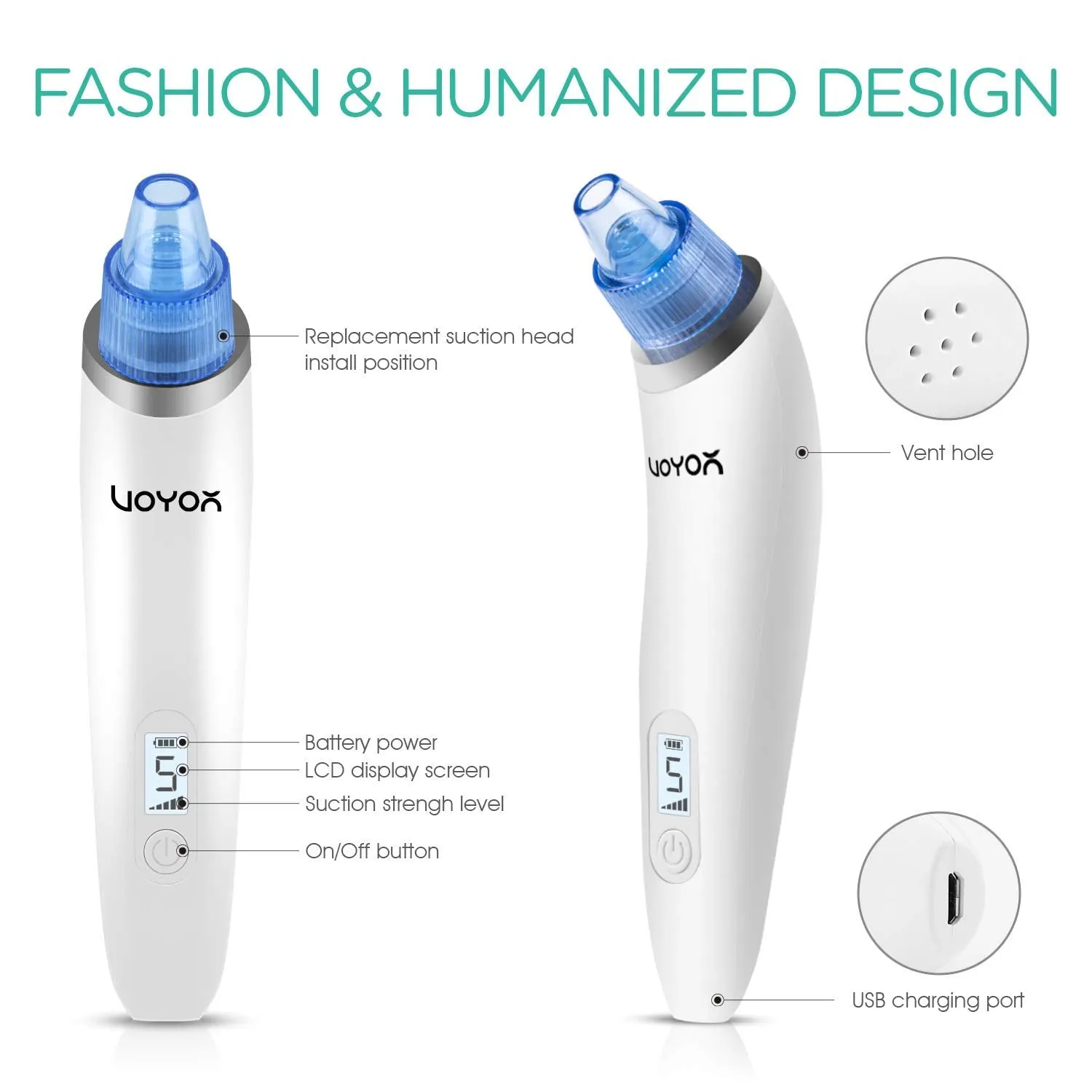 VOYOR Blackhead Remover Pore Vacuum - Blackheads Remover Tools Electric Face Vacuum Pore Cleaner Acne Whiteheads Extractor with 6 Suction Heads and 5 Suction Levels for Men and Women BR510