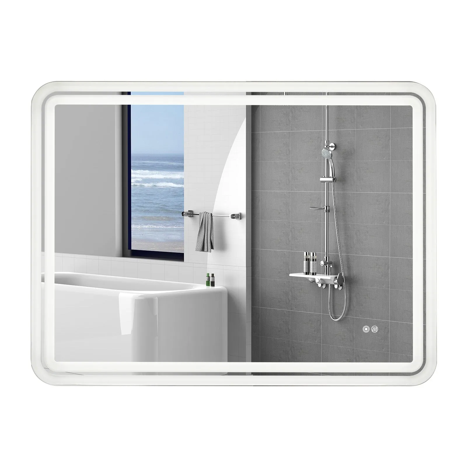 White Framed LED Bathroom Mirror with Lights, Dual Front& Back Lights, Defogging