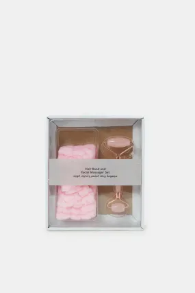 Women Pink  Hairband and Facial Massage Roller Set Of (2Piece)