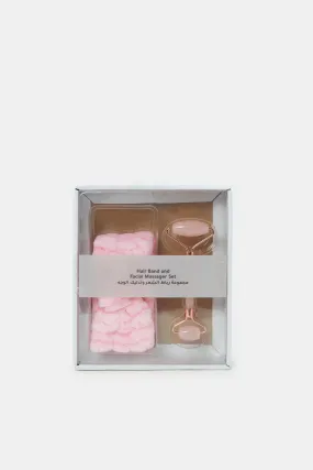 Women Pink  Hairband and Facial Massage Roller Set Of (2Piece)